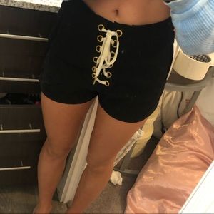 Black tie up shorts